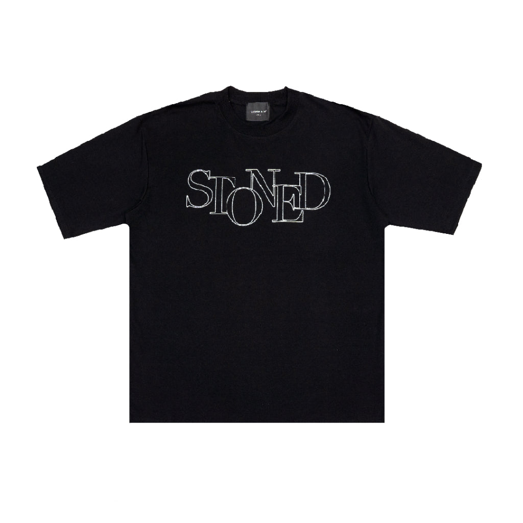 STONED BLESSED25 UNFINISHED LOGO TEE BLACK