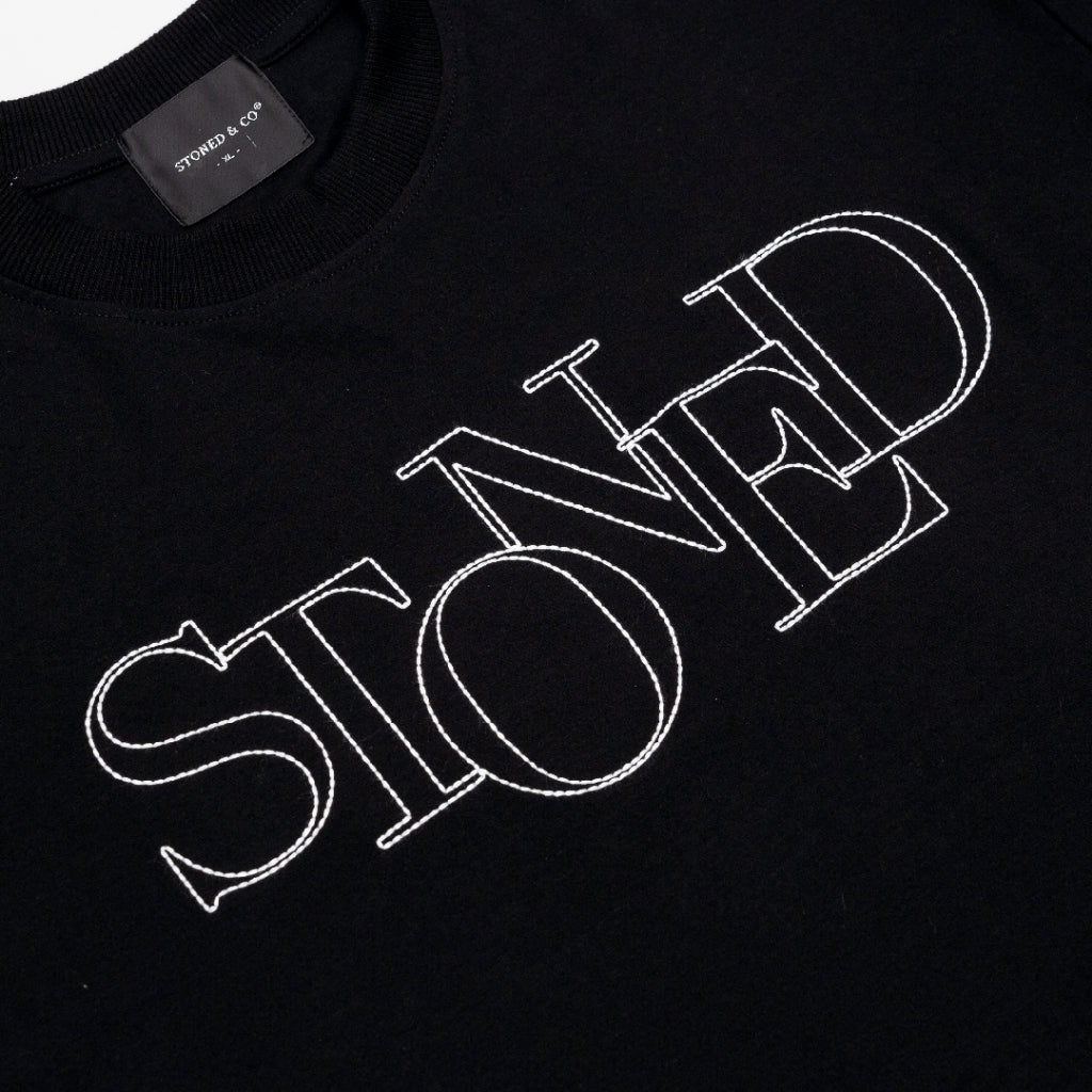 STONED BLESSED25 UNFINISHED LOGO TEE BLACK