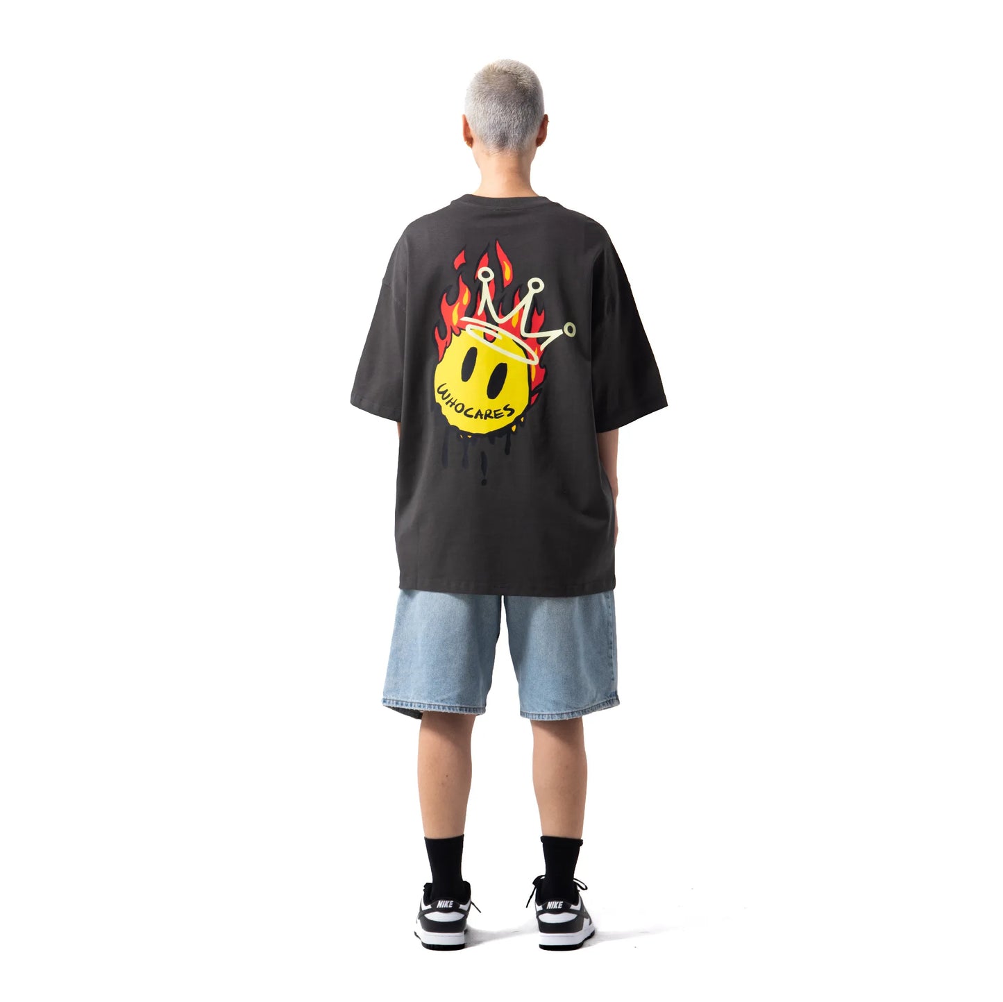 Whocares : Burning Smiley Face Tee Black