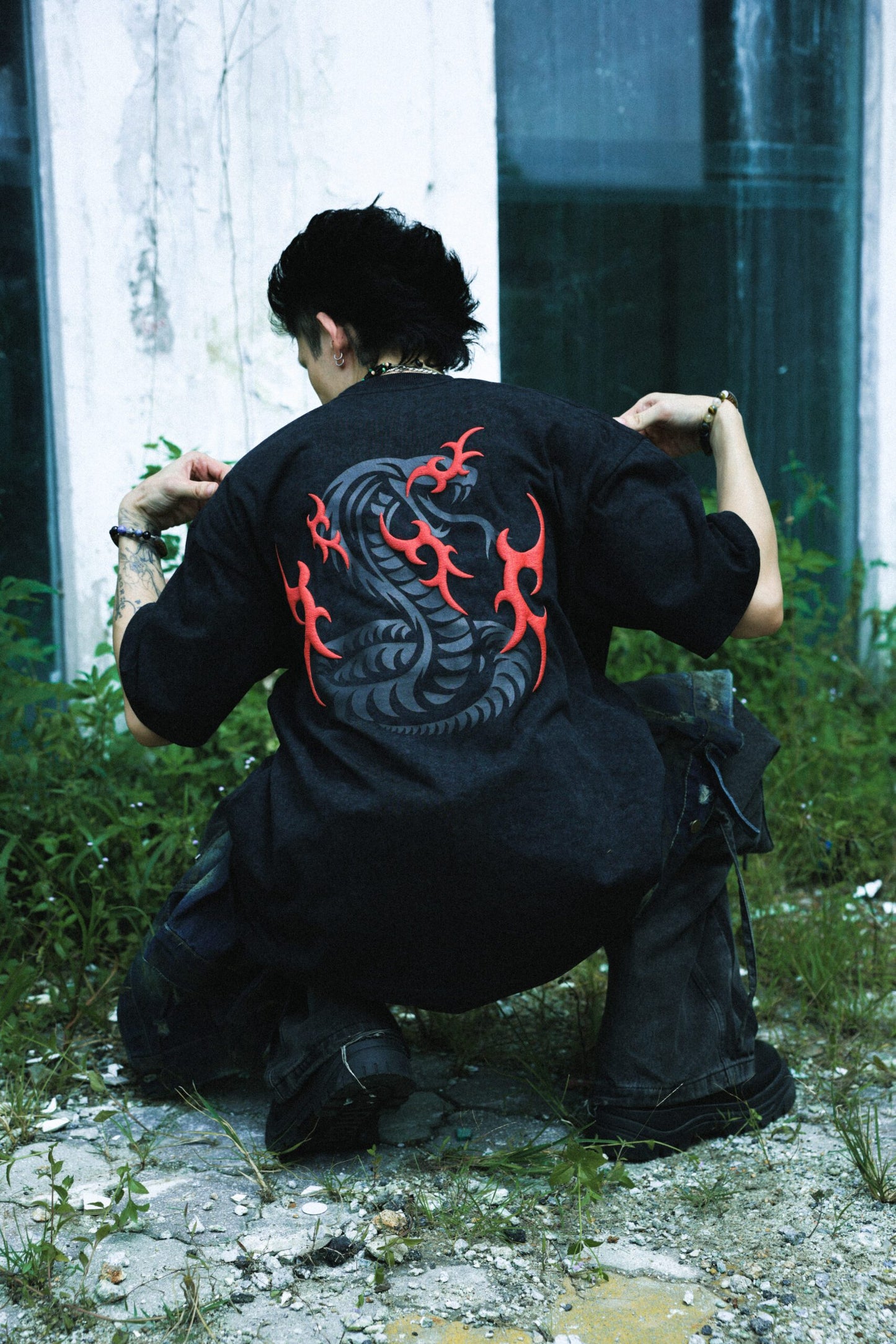 FRDCO : Razer Embossed Snake Washed Tee Black