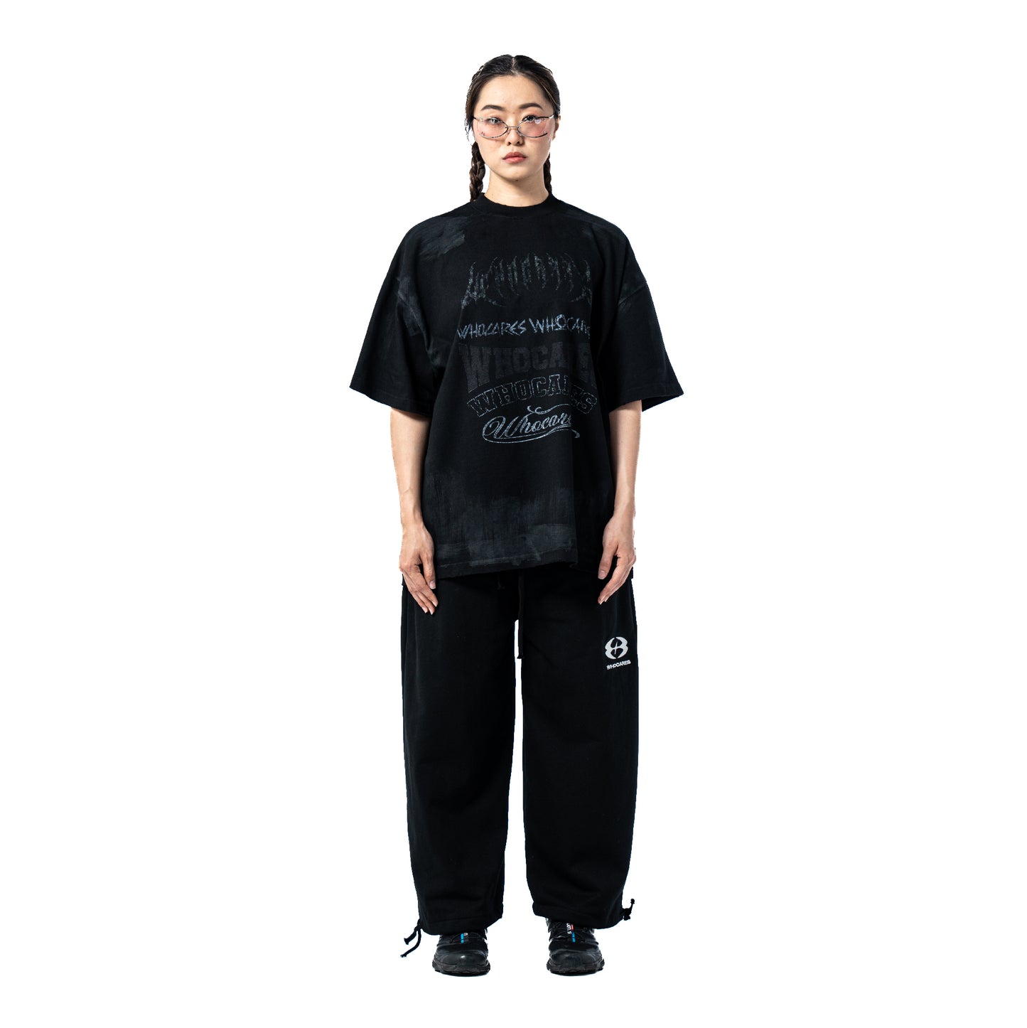 Whocares : Distressed Multi Logo Tee Black