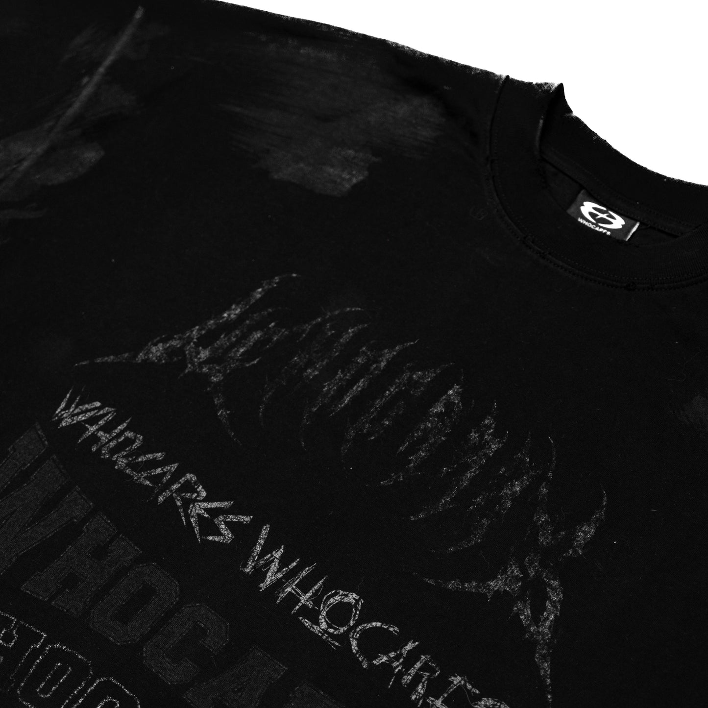 Whocares : Distressed Multi Logo Tee Black