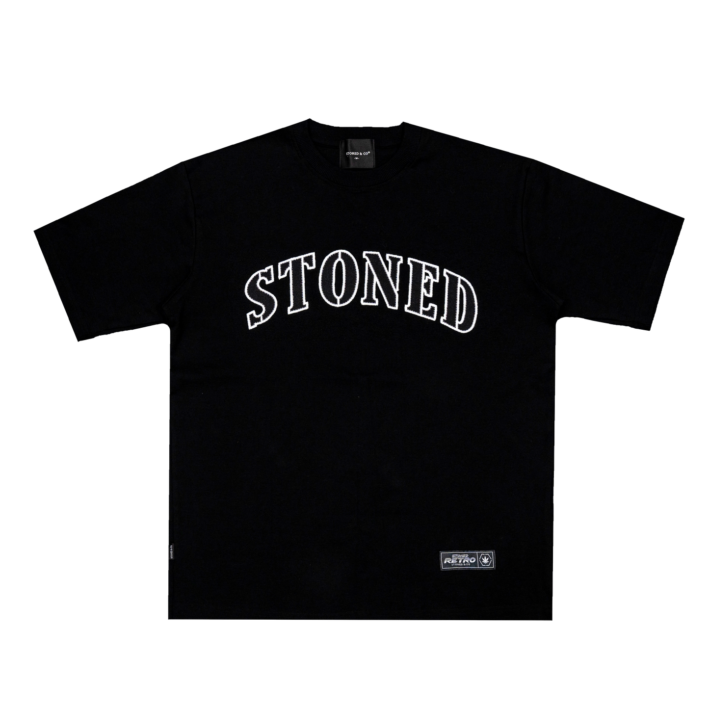 STONED RETRO JET BLACK VARSITY LOGO TEE