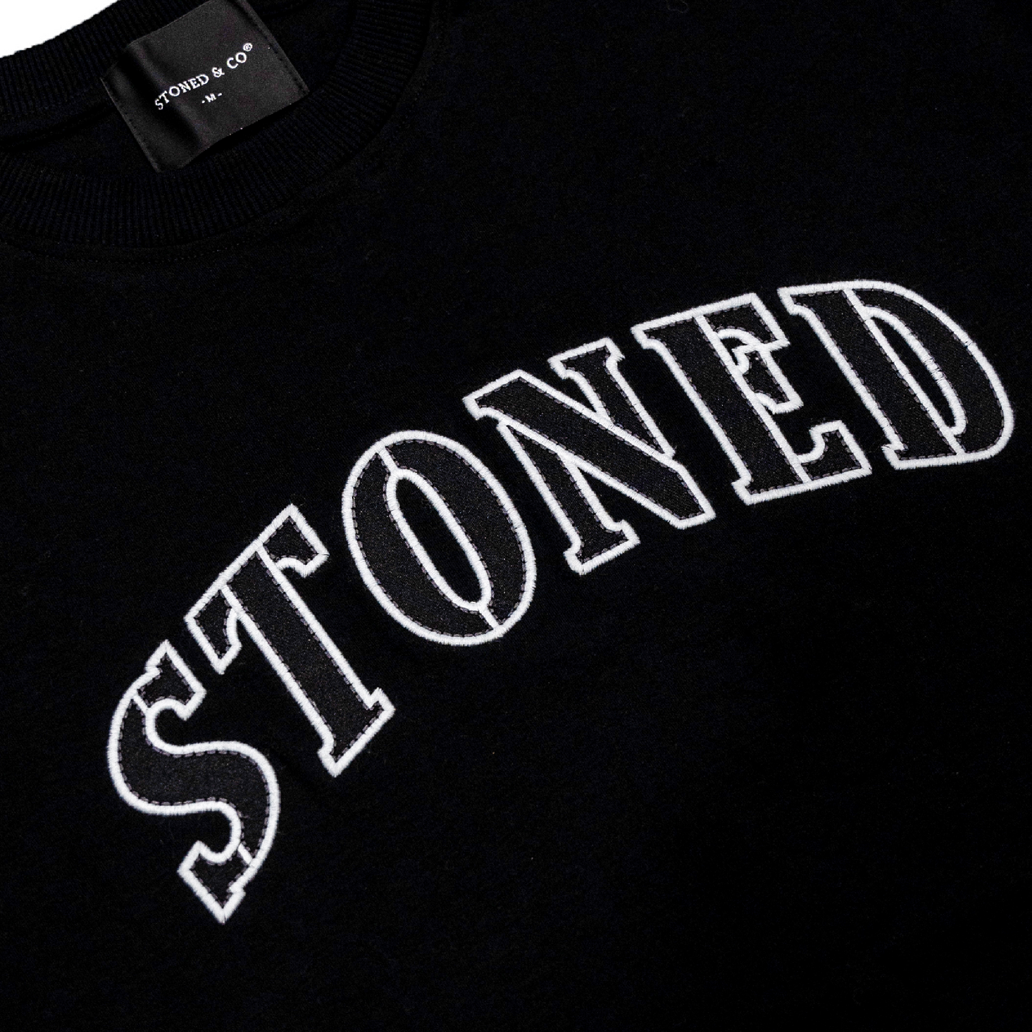 STONED RETRO JET BLACK VARSITY LOGO TEE