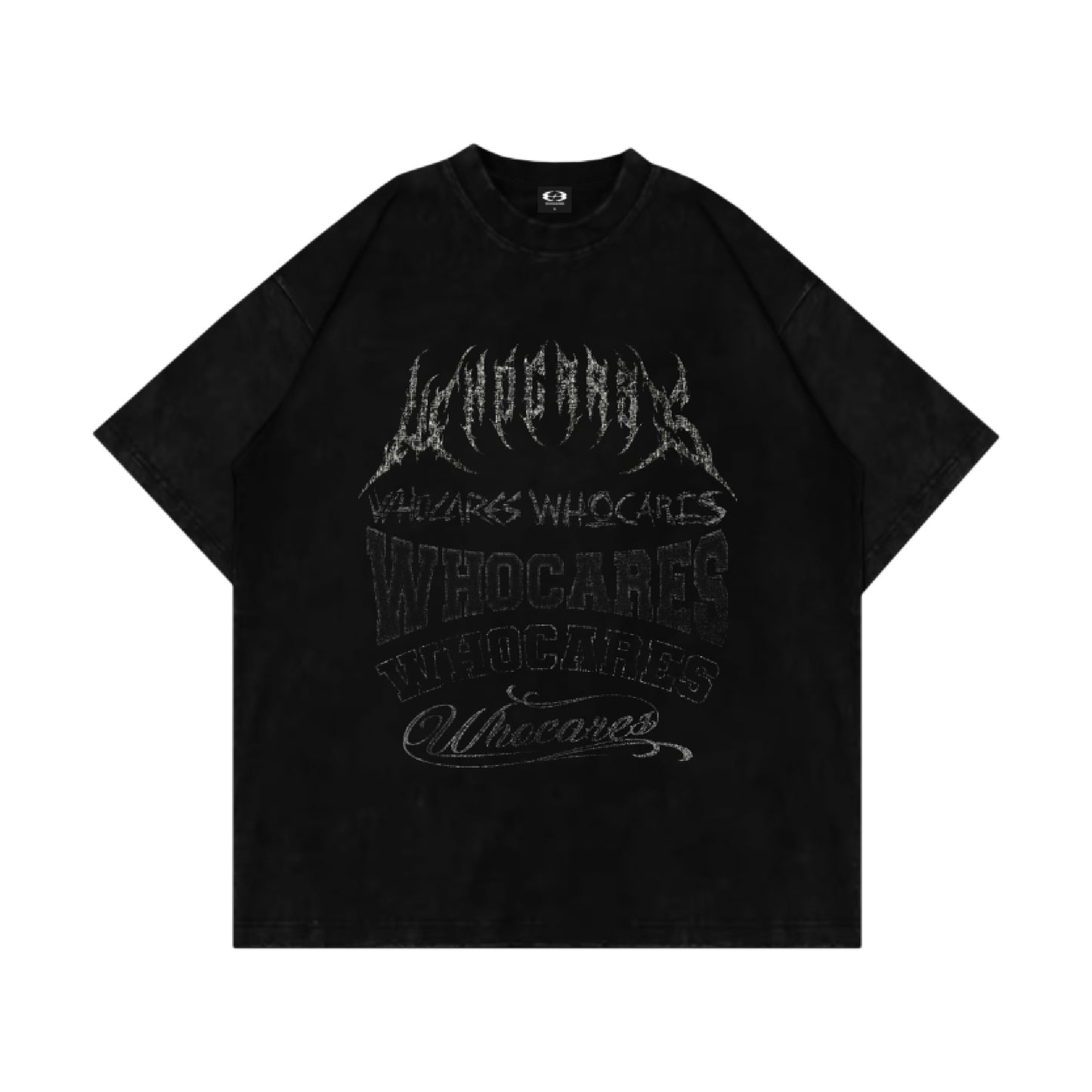 Whocares : Distressed Multi Logo Tee Black