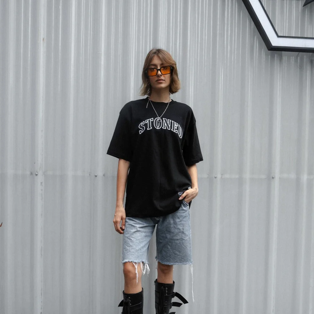 Stoned&Co Stoned Retro : Jet Black Varsity Logo Tee Black