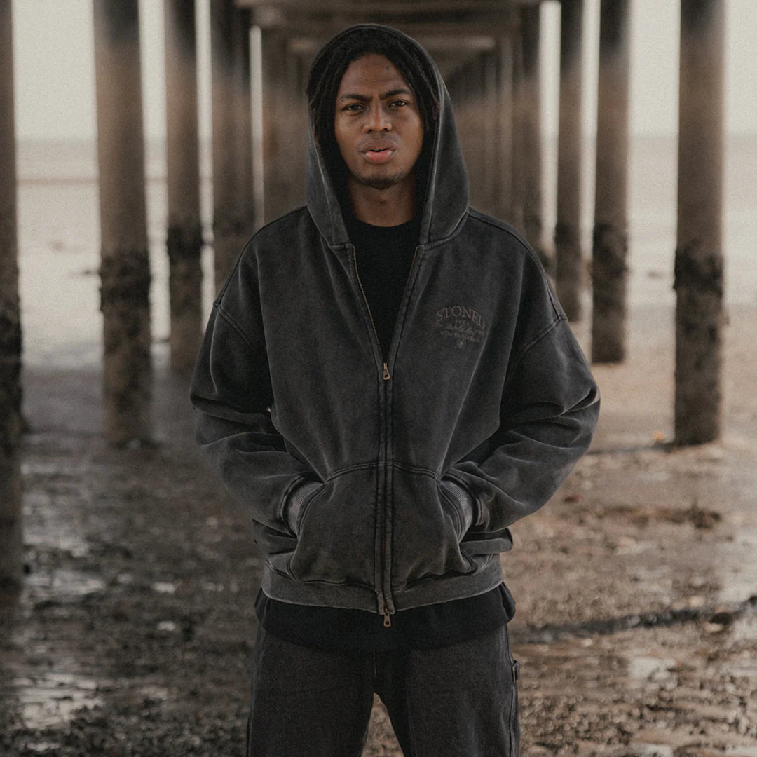 Stoned&Co Void : Vintage Washed Zip Hoodie Black