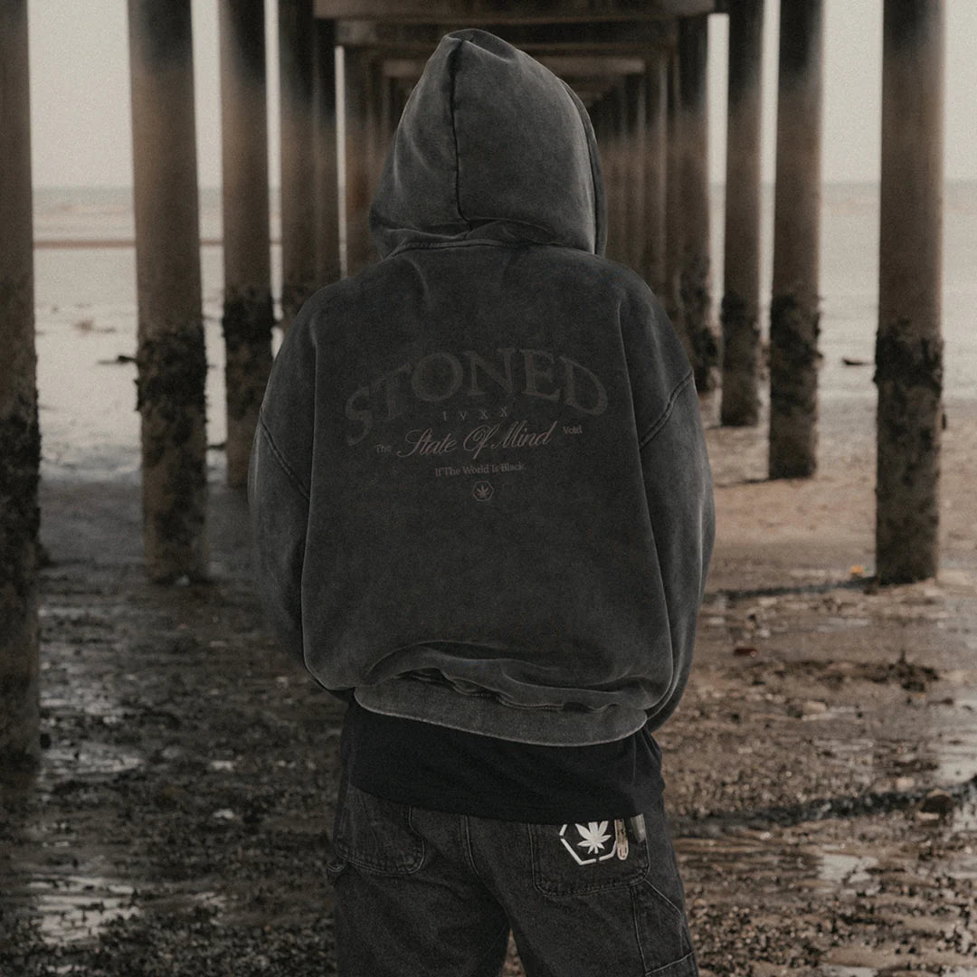 Stoned&Co Void : Vintage Washed Zip Hoodie Black